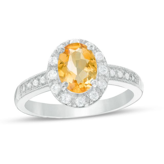 Oval Citrine and Lab-Created White Sapphire Frame Vintage-Style Ring in Sterling Silver|Peoples Jewellers