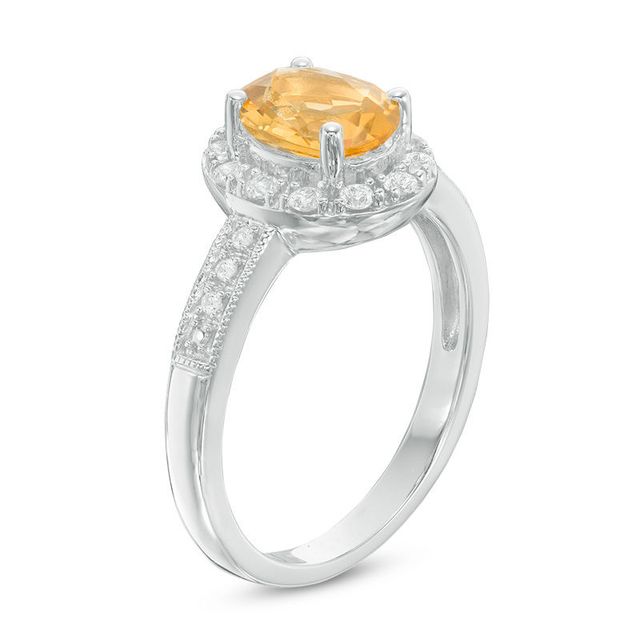 Oval Citrine and Lab-Created White Sapphire Frame Vintage-Style Ring in Sterling Silver|Peoples Jewellers