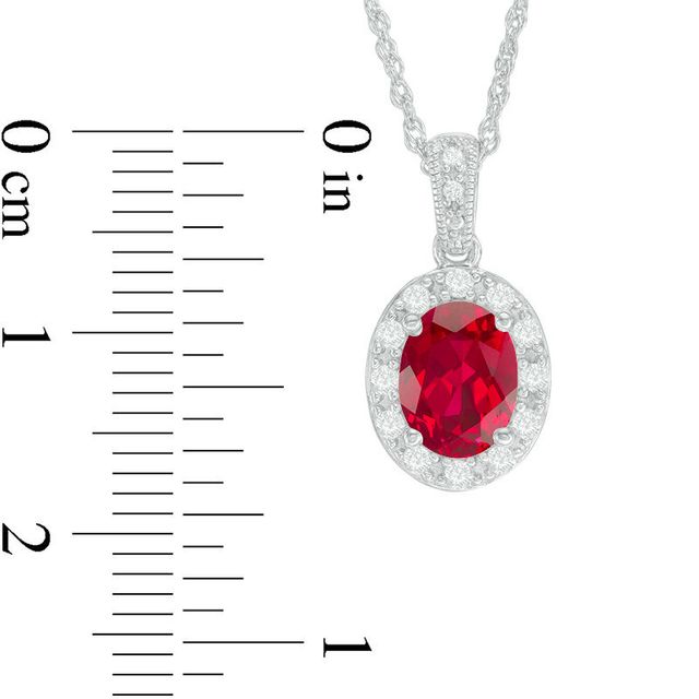 Oval Lab-Created Ruby and White Sapphire Frame Vintage-Style Pendant in Sterling Silver|Peoples Jewellers