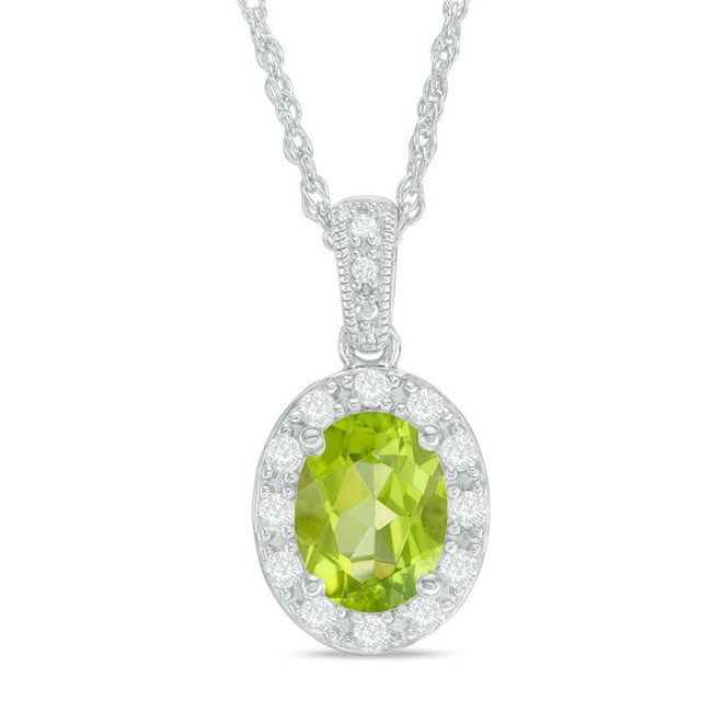 Oval Peridot and Lab-Created White Sapphire Frame Vintage-Style Pendant in Sterling Silver|Peoples Jewellers