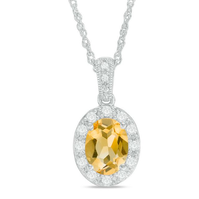 Oval Citrine and Lab-Created White Sapphire Frame Vintage-Style Pendant in Sterling Silver|Peoples Jewellers