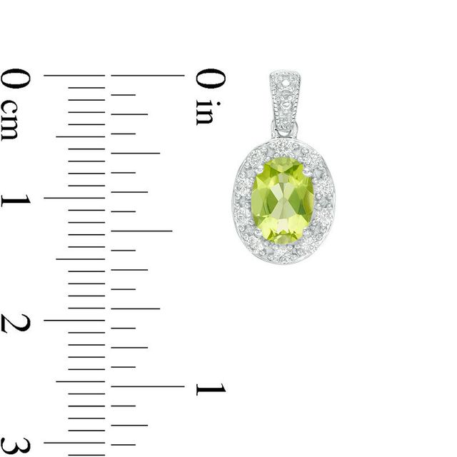 Oval Peridot and Lab-Created White Sapphire Frame Vintage-Style Drop Earrings in Sterling Silver|Peoples Jewellers