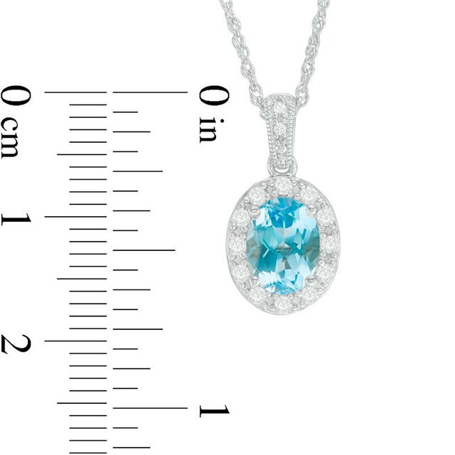 Oval Swiss Blue Topaz and Lab-Created White Sapphire Frame Vintage-Style Pendant in Sterling Silver