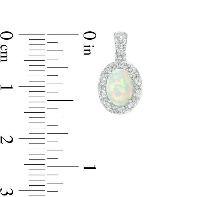 Oval Lab-Created Opal and White Sapphire Frame Vintage-Style Drop Earrings in Sterling Silver|Peoples Jewellers