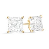 7.0mm Princess-Cut Cubic Zirconia Solitaire Stud Earrings in 14K Gold|Peoples Jewellers