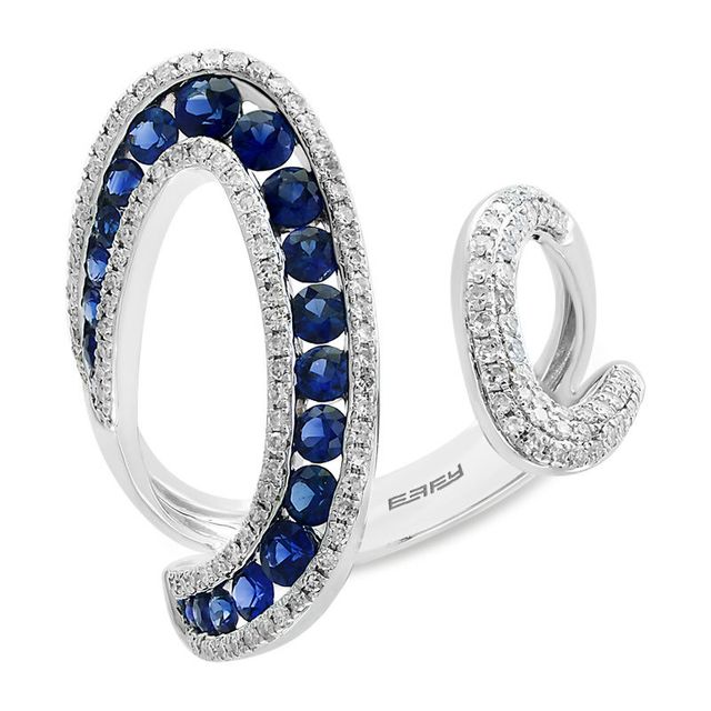 EFFY™ Collection Blue Sapphire and 0.42 CT. T.W. Diamond Open Shank Wrap Ring in 14K White Gold|Peoples Jewellers