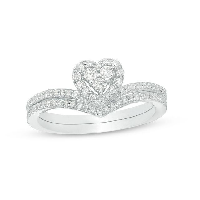 0.38 CT. T.W. Composite Diamond Heart Frame Bridal Set in 10K White Gold