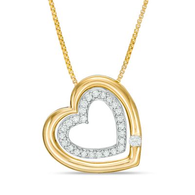 Convertibilities 0.10 CT. T.W. Diamond Heart Three-in-One Pendant in Sterling Silver and 10K Gold|Peoples Jewellers