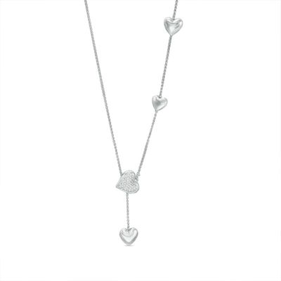 0.10 CT. T.W. Diamond Heart Lariat Bolo Necklace in Sterling Silver - 26"|Peoples Jewellers