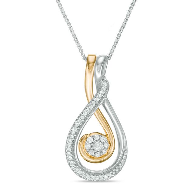 Convertibilities 0.16 CT. T.W. Diamond Swirl Drop Teardrop Three-in-One Pendant in Sterling Silver and 10K Gold