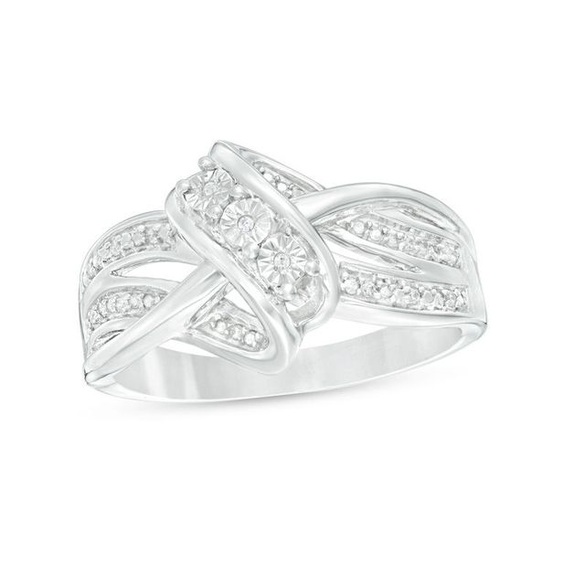 Diamond Accent Three Stone Crossover Ring in Sterling Silver|Peoples Jewellers