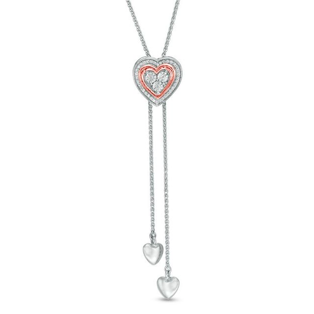 0.07 CT. T.W. Diamond Heart Frame Lariat-Style Bolo Necklace in Sterling Silver and 10K Rose Gold - 26"|Peoples Jewellers