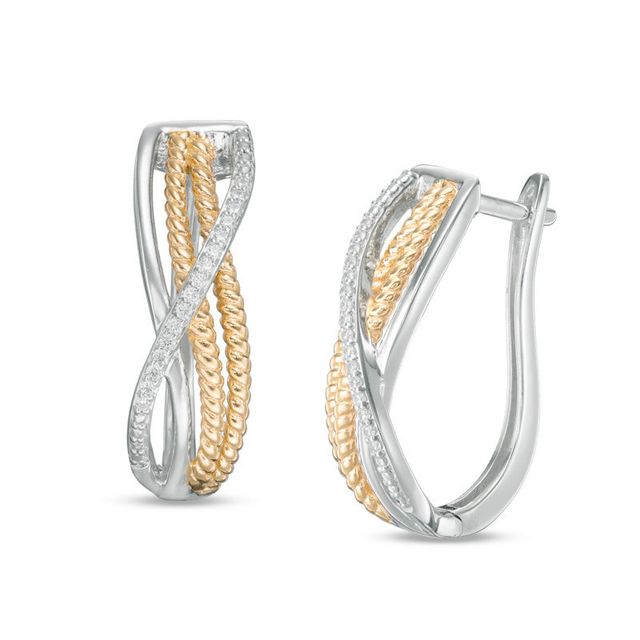0.10 CT. T.W. Diamond Crossover Hoop Earrings in Sterling Silver and 14K Gold Plate|Peoples Jewellers