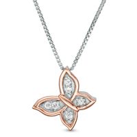 Convertibilities 0.13 CT. T.W. Diamond Butterfly Three-in-One Pendant in Sterling Silver and 10K Rose Gold|Peoples Jewellers