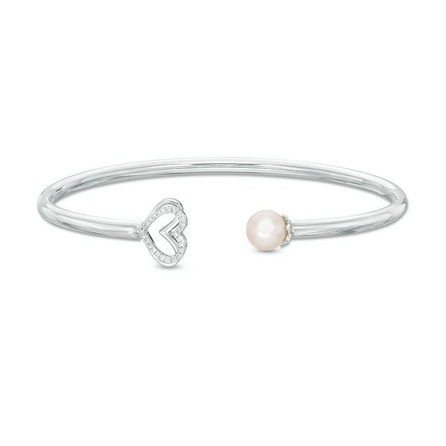 The Kindred Heart from Vera Wang Love Collection Freshwater Cultured Pearl and Diamond Bangle in Sterling Silver-7.5"