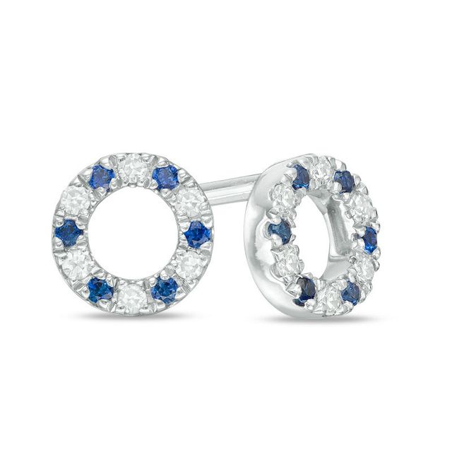 Vera Wang Love Collection Blue Sapphire and 0.05 CT. T.W. Diamond Open Circle Stud Earrings in Sterling Silver|Peoples Jewellers
