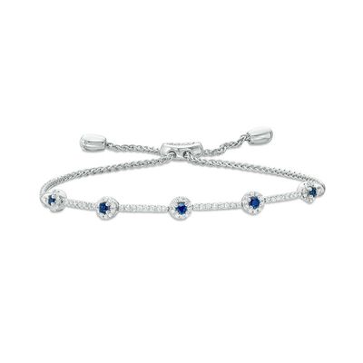 Vera Wang Love Collection Blue Sapphire and 0.30 CT. T.W. Diamond Bolo Bracelet in Sterling Silver - 9.5"|Peoples Jewellers