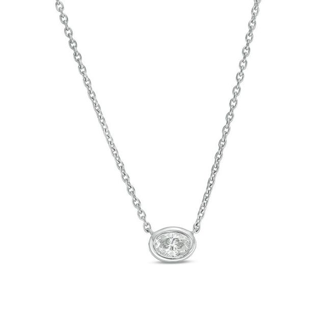 0.09 CT. Oval Diamond Solitaire Necklace in 10K White Gold|Peoples Jewellers