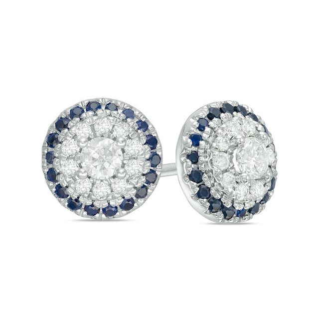 Vera Wang Love Collection 0.23 CT. T.W. Diamond and Blue Sapphire Frame Stud Earrings in 14K White Gold|Peoples Jewellers