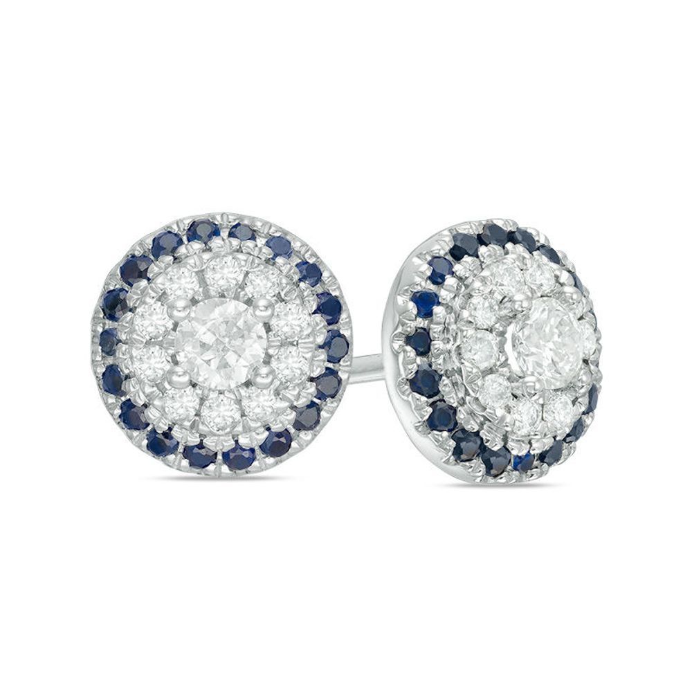 Vera Wang Love Collection 0.23 CT. T.W. Diamond and Blue Sapphire Frame Stud Earrings in 14K White Gold|Peoples Jewellers