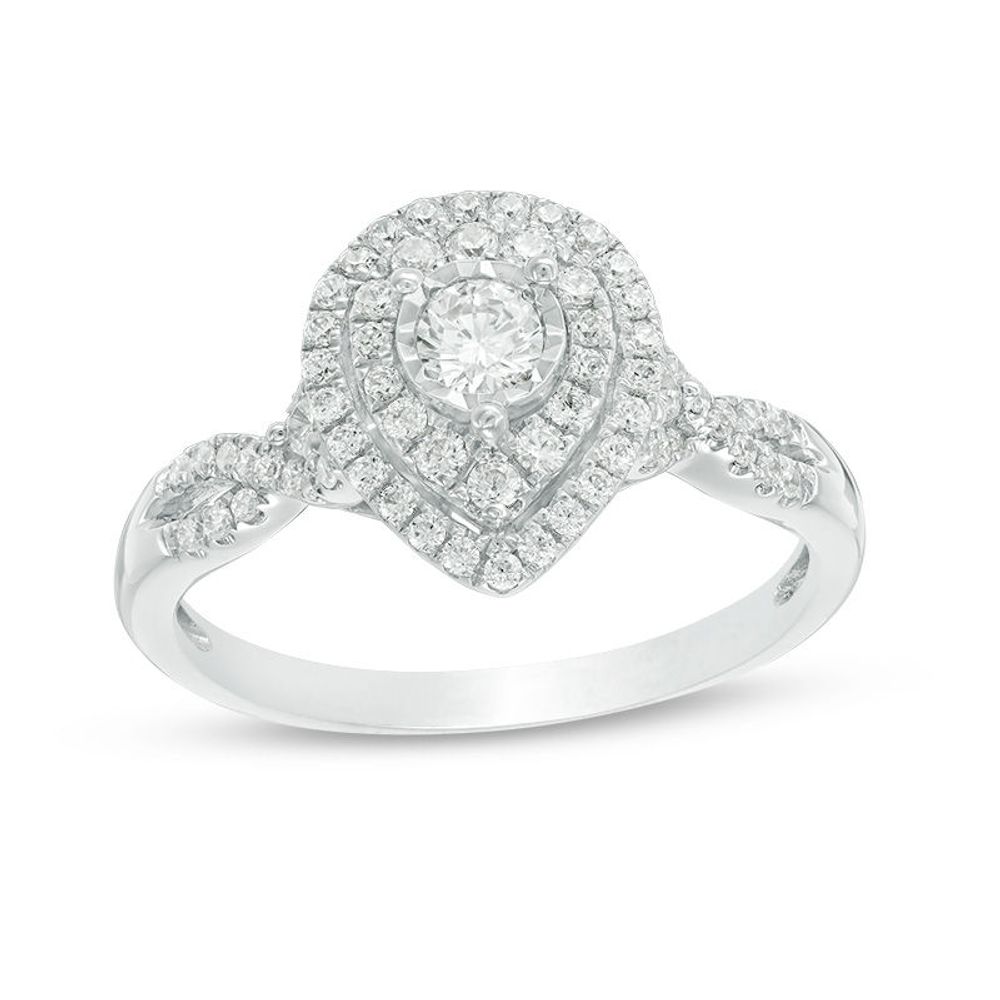 0.45 CT. T.W. Diamond Double Pear-Shaped Twist Engagement Ring in 10K White Gold|Peoples Jewellers
