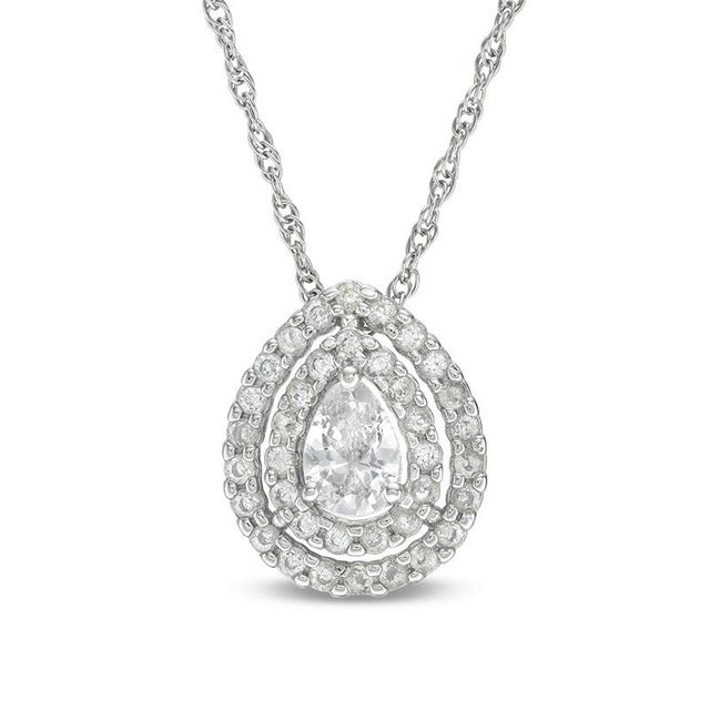 Pear-Shaped Lab-Created White Sapphire Double Frame Pendant in Sterling Silver|Peoples Jewellers