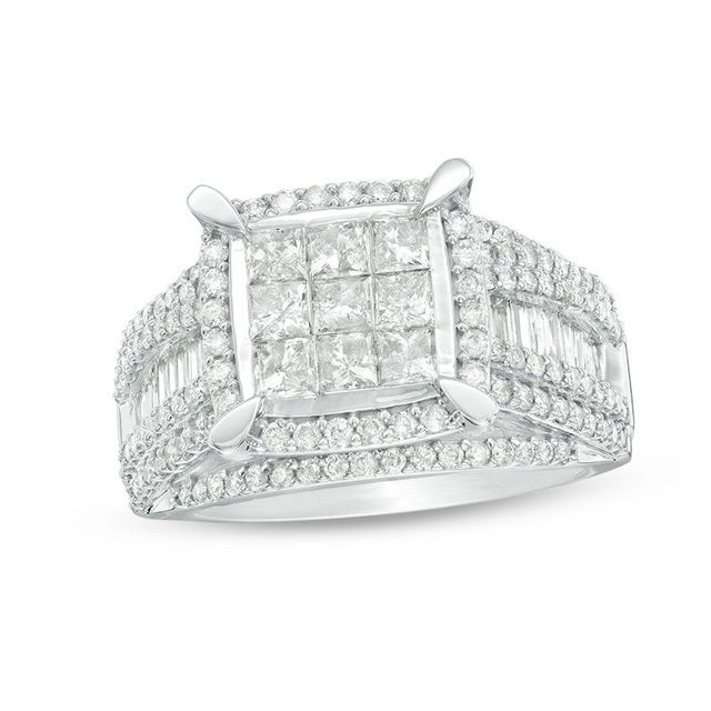 2.01 CT. T.W. Composite Princess-Cut Diamond Frame Multi-Row Engagement Ring in 10K White Gold|Peoples Jewellers