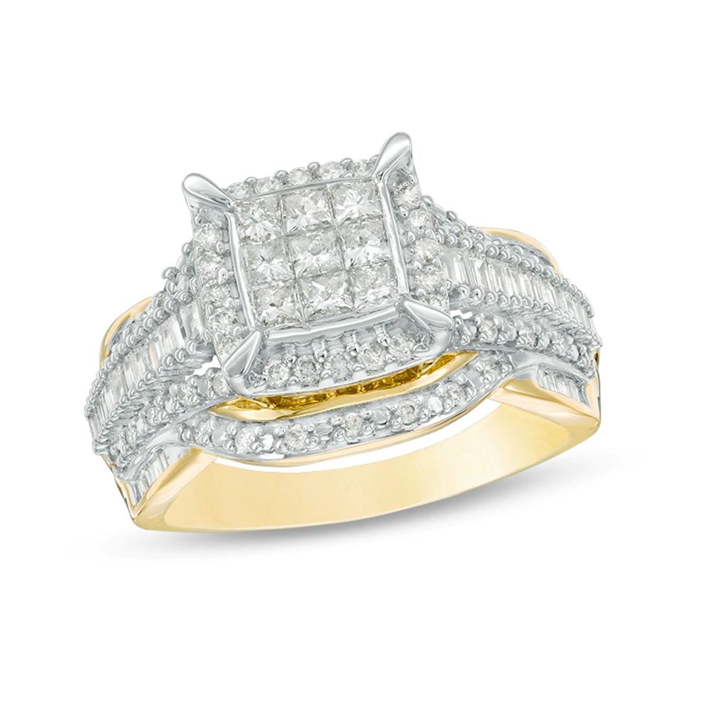 1.00 CT. T.W. Composite Princess-Cut Diamond Frame Multi-Row Engagement Ring in 10K Gold|Peoples Jewellers