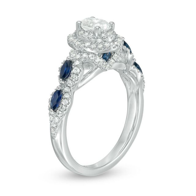 Vera Wang Love Collection 0.95 CT. T.W. Oval Diamond and Blue Sapphire Frame Engagement Ring in 14K White Gold|Peoples Jewellers