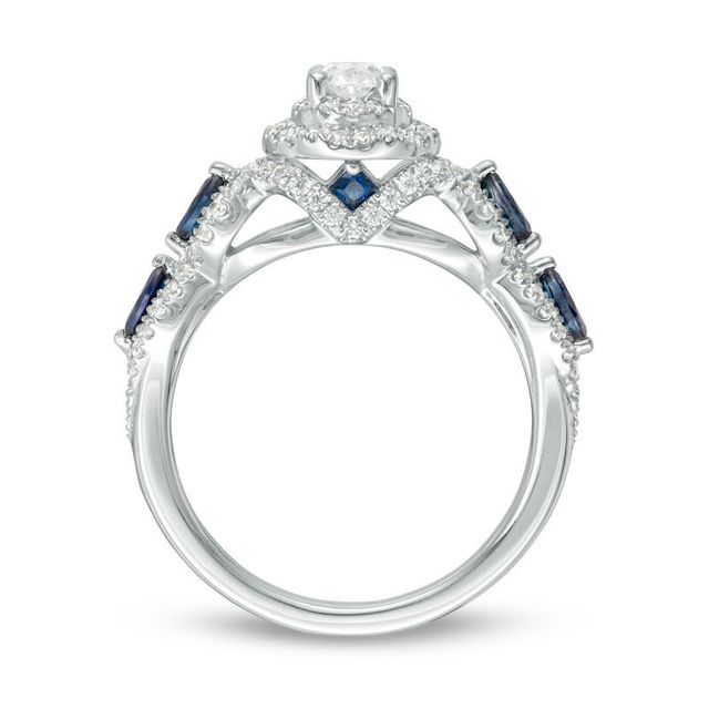 Vera Wang Love Collection 0.95 CT. T.W. Oval Diamond and Blue Sapphire Frame Engagement Ring in 14K White Gold|Peoples Jewellers