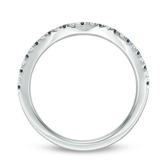 Vera Wang Love Collection Blue Sapphire and 0.07 CT. T.W. Diamond Contour Wedding Band in 14K White Gold|Peoples Jewellers