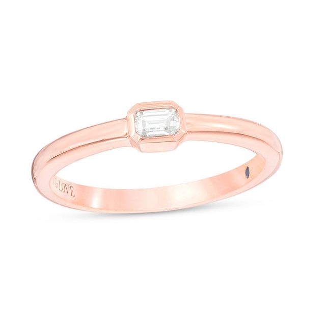 Vera Wang Love Collection 0.15 CT. Emerald-Cut Diamond Solitaire Sideways Stackable Band in 14K Rose Gold