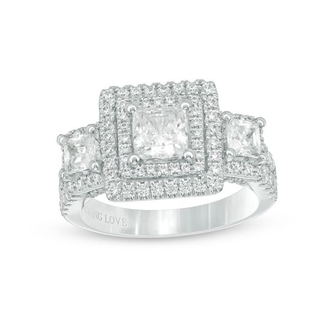 Vera Wang Love Collection 2.45 CT. T.W. Princess-Cut Diamond Three Stone Frame Engagement Ring in 14K White Gold
