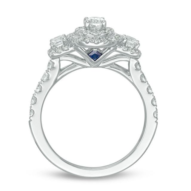Vera Wang Love Collection 1.23 CT. T.W. Oval Diamond Three Stone Frame Engagement Ring in 14K White Gold|Peoples Jewellers
