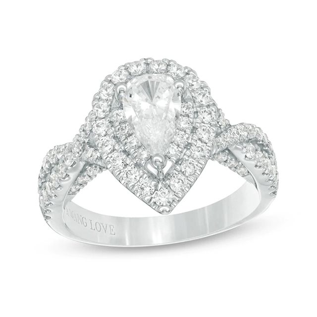 Vera Wang Love Collection 1.58 CT. T.W. Pear-Shaped Diamond Double Frame Twist Engagement Ring in 14K White Gold