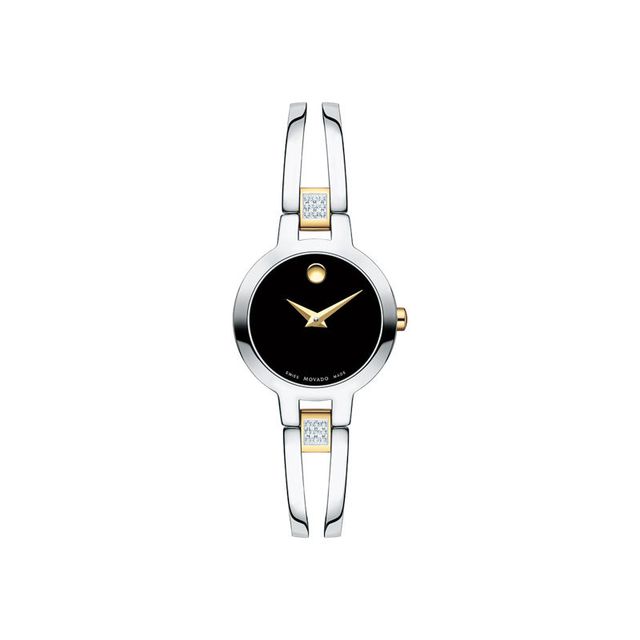 Ladies' Movado Amorosa® 0.07 CT. T.W. Diamond Two-Tone Bangle Watch with Black Dial (Model: 0607185)|Peoples Jewellers