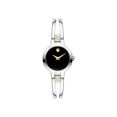 Ladies' Movado Amorosa® 0.07 CT. T.W. Diamond Two-Tone Bangle Watch with Black Dial (Model: 0607185)|Peoples Jewellers