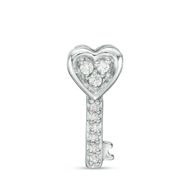 Diamond Accent Heart-Top Key Single Stud Earring in Sterling Silver