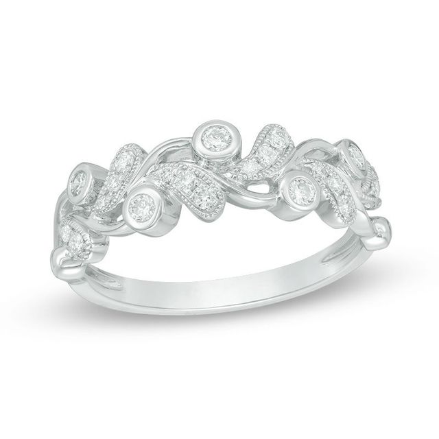 0.25 CT. T.W. Diamond Leaf Vintage-Style Anniversary Band in 10K White Gold|Peoples Jewellers