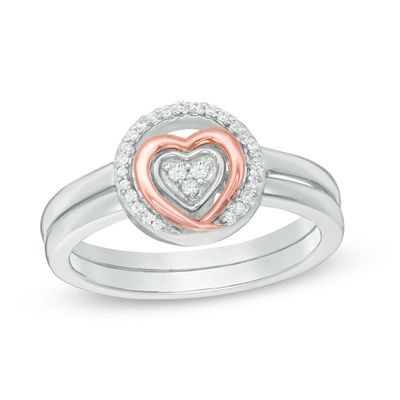 Convertibilities 0.10 CT. T.W. Diamond Heart Three-in-One Ring in Sterling Silver and 10K Rose Gold|Peoples Jewellers
