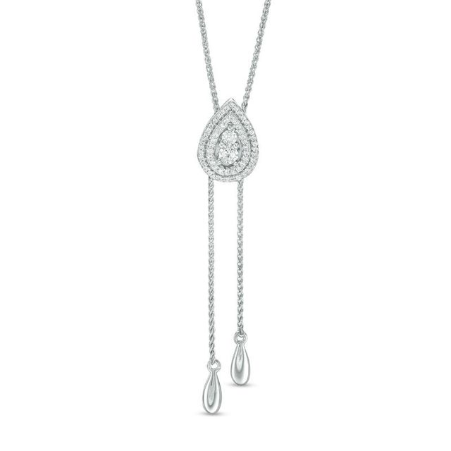 0.20 CT. T.W. Diamond Double Pear-Shaped Lariat Bolo Necklace in Sterling Silver - 26"