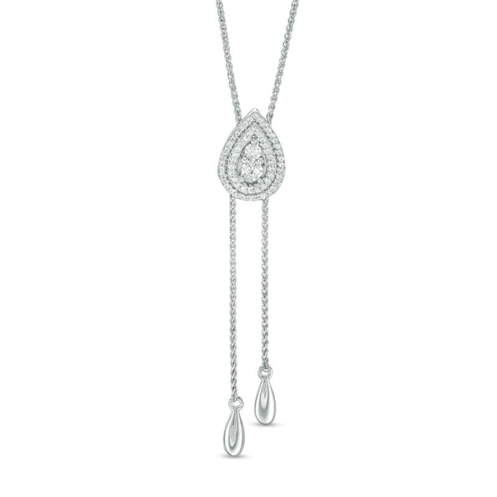 0.20 CT. T.W. Diamond Double Pear-Shaped Lariat Bolo Necklace in Sterling Silver - 26"|Peoples Jewellers