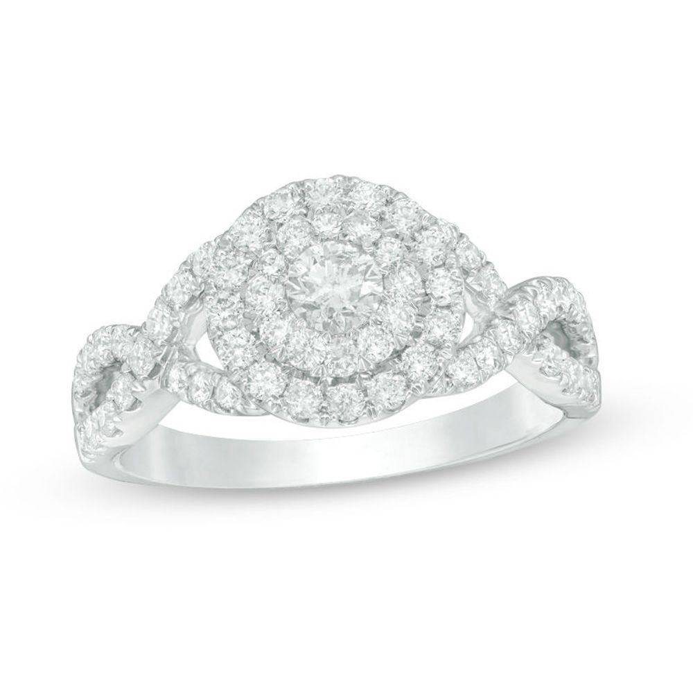 1.01 CT. T.W. Certified Canadian Diamond Double Frame Twist Engagement Ring in 14K White Gold (I/I2)|Peoples Jewellers