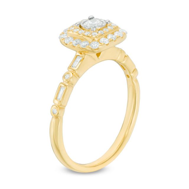 0.45 CT. T.W. Diamond Double Cushion Frame Art Deco Shank Engagement Ring in 14K Gold|Peoples Jewellers