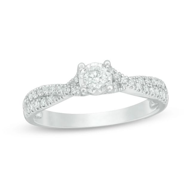 0.33 CT. T.W. Diamond Frame Twist Engagement Ring in 10K White Gold|Peoples Jewellers