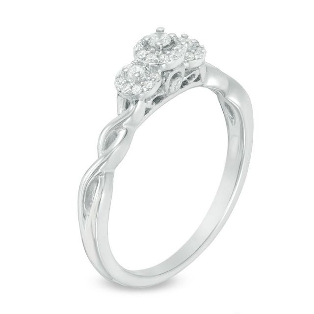 0.18 CT. T.W. Diamond Past Present Future® Frame Twist Engagement Ring in 10K White Gold