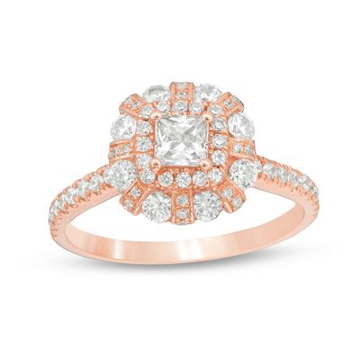 1.20 CT. T.W. Princess-Cut Diamond Flower Frame Engagement Ring in 14K Rose Gold|Peoples Jewellers