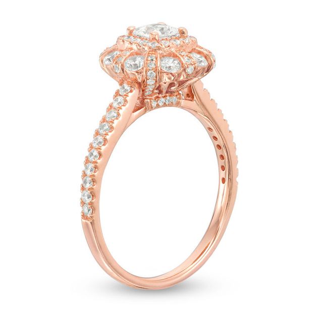 1.20 CT. T.W. Princess-Cut Diamond Flower Frame Engagement Ring in 14K Rose Gold|Peoples Jewellers