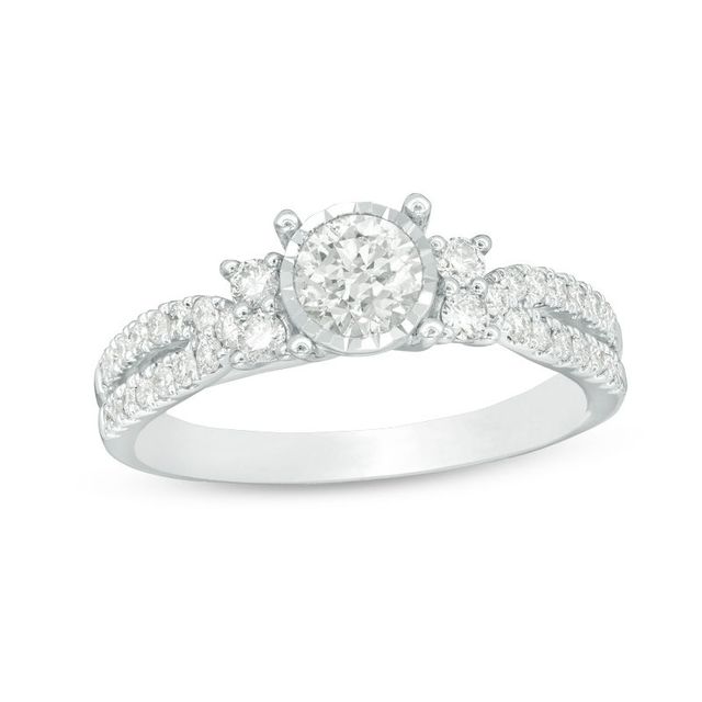 0.95 CT. T.W. Diamond Tri-Sides Double Row Engagement Ring in 14K White Gold|Peoples Jewellers
