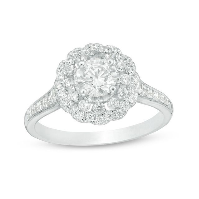 0.75 CT. T.W. Certified Canadian Diamond Flower Frame Engagement Ring in 14K White Gold (I/I2)|Peoples Jewellers